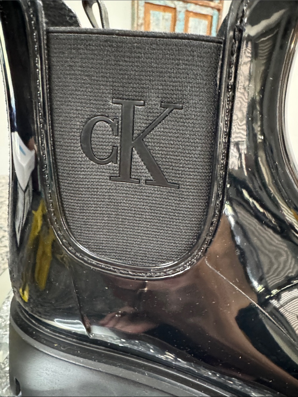 Calvin Klein Wende Black Patent Chunky Chelsea Rain Boots NEW 9 - Picture 2 of 14